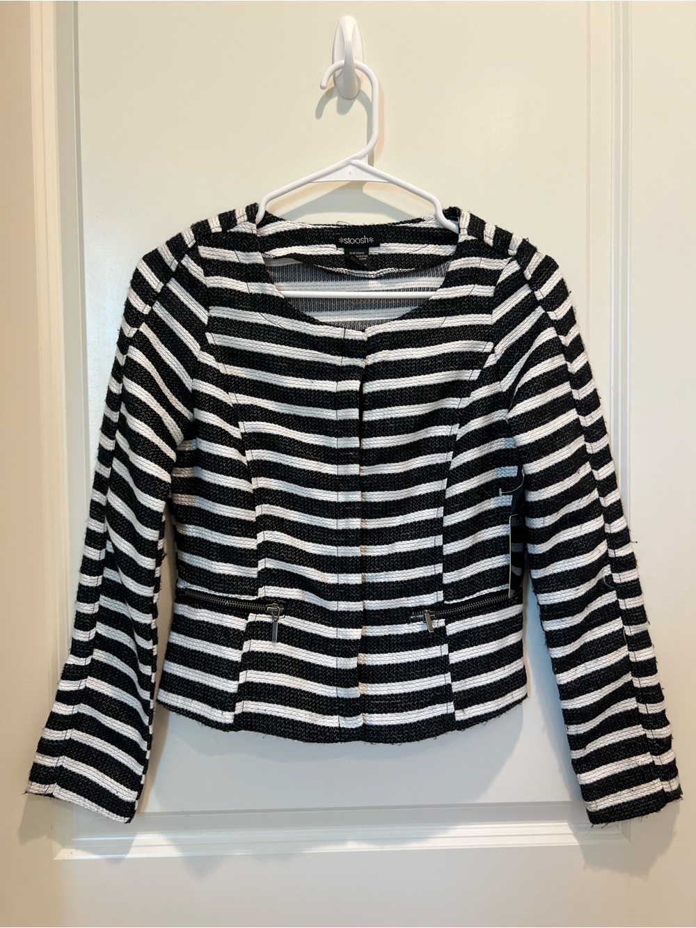 Stoosh Black and White Striped Knit Blazer